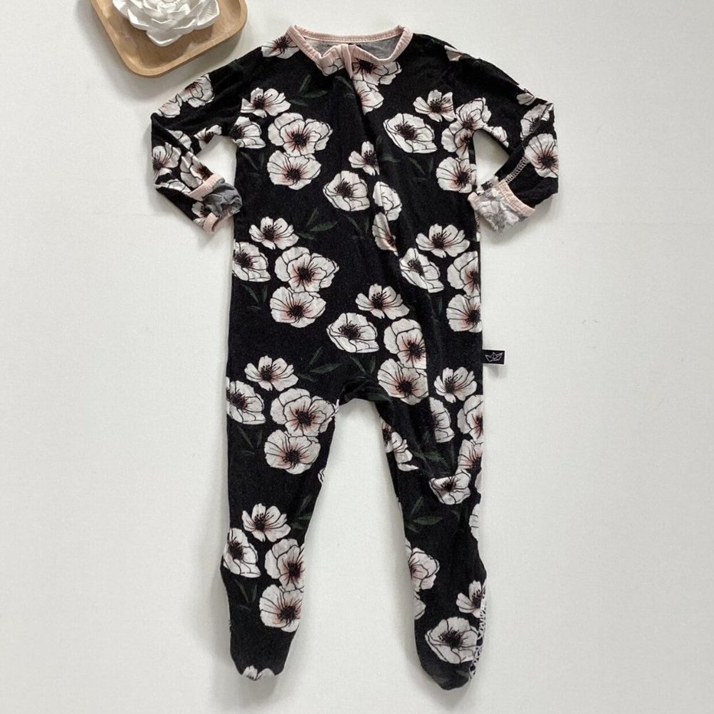 Peregrine Black Floral Footie Pajamas